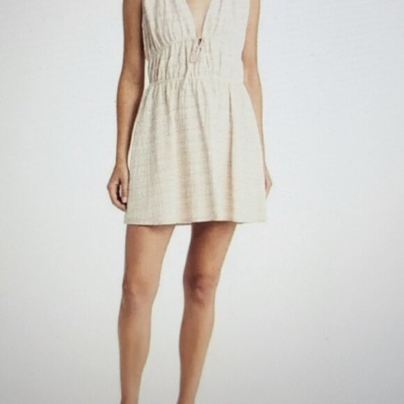 Treasure & Bond Dresses & Skirts - Treasure & Bond Shirred Mini Dress Ivory Honey Plaid Size Small NWOT